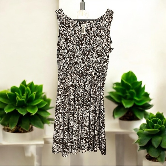 Cato Brown and White Floral Midi Dress - Picture 1 of 5